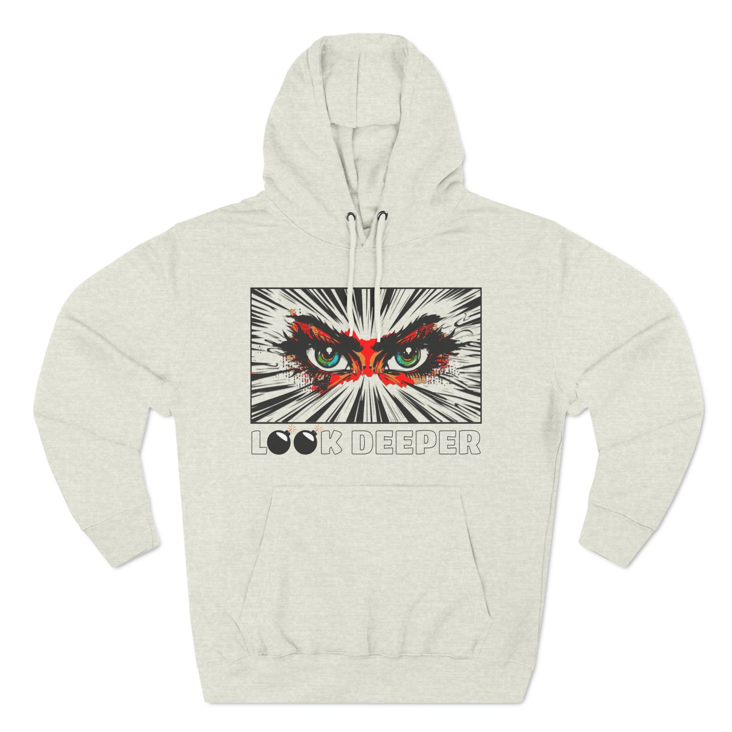 Exploding Imagination: 'Look Deeper' - Intense Eyes Three-Panel Fleece Hoodie