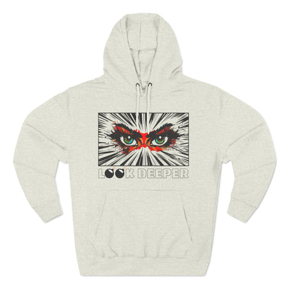 Exploding Imagination: 'Look Deeper' - Intense Eyes Three-Panel Fleece Hoodie