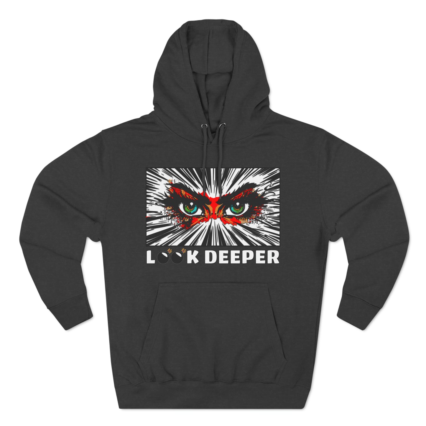 Exploding Imagination: 'Look Deeper' - Intense Eyes Three-Panel Fleece Hoodie