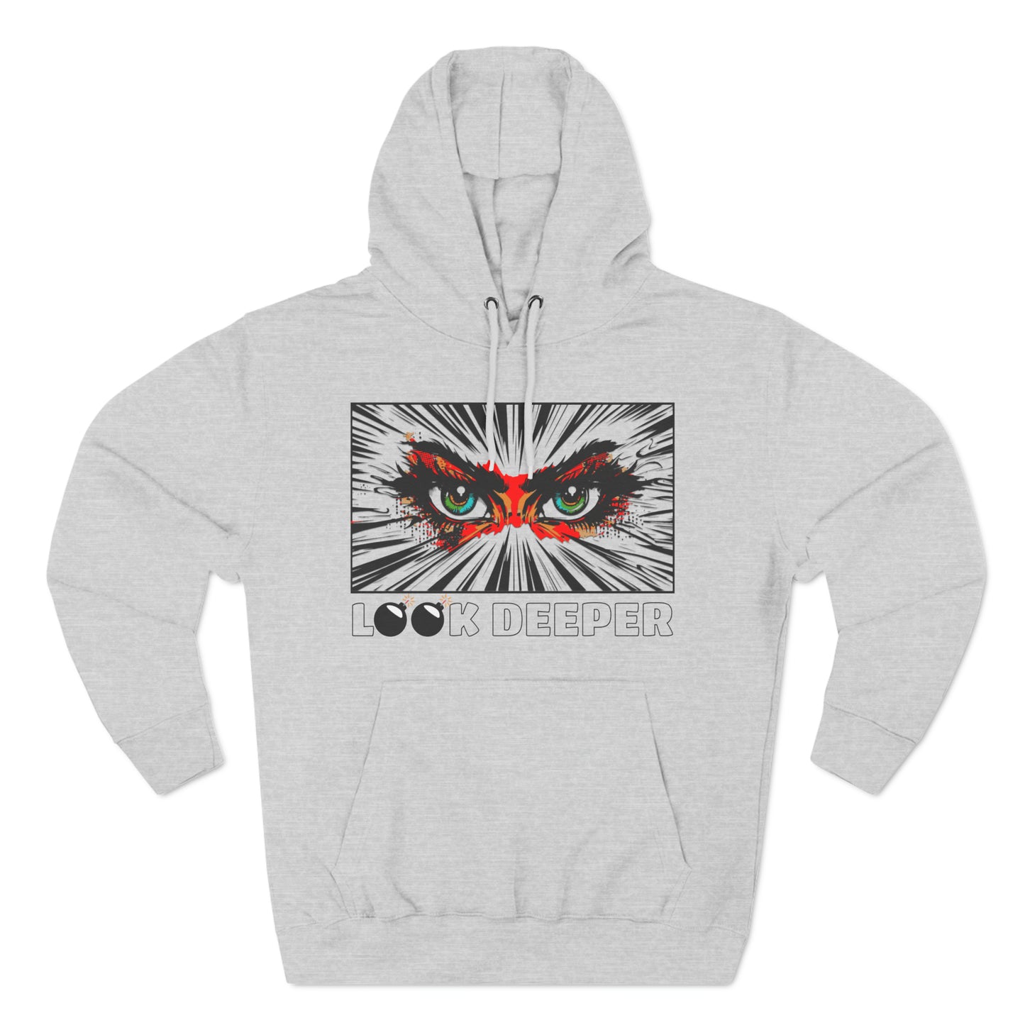 Exploding Imagination: 'Look Deeper' - Intense Eyes Three-Panel Fleece Hoodie