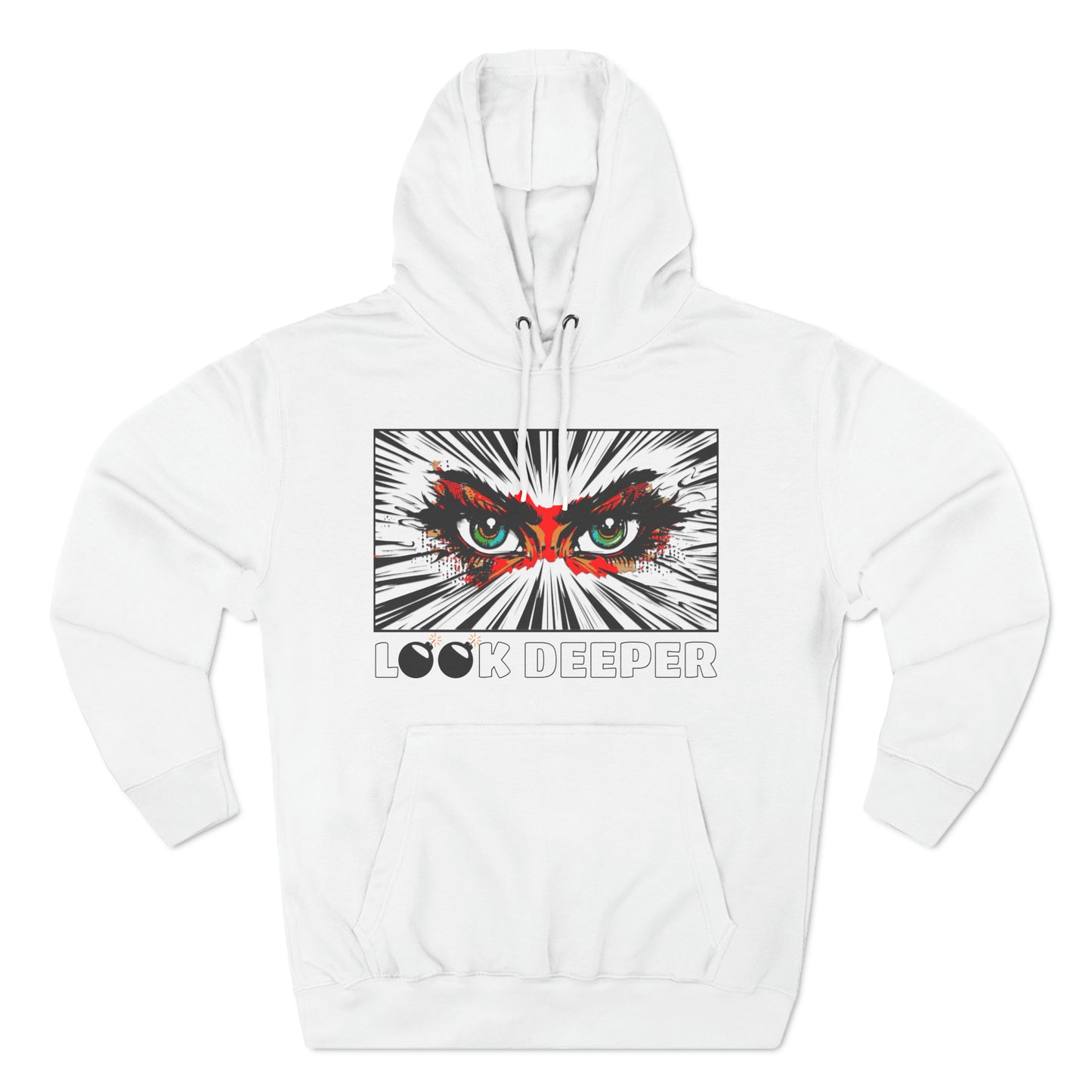 Exploding Imagination: 'Look Deeper' - Intense Eyes Three-Panel Fleece Hoodie